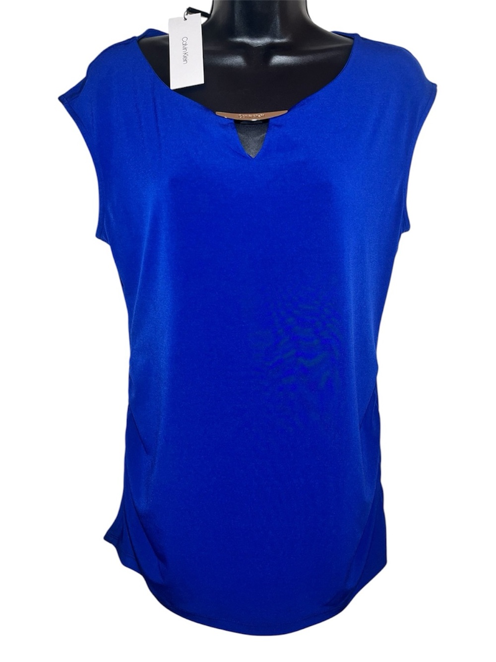 Calvin Klein Royal Blue Cap Sleeve Blouse w/Metal Logo Hardware